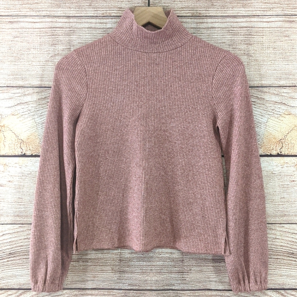 Madewell Dusty Rose Bubble Sleeve Ribbed Turtleneck Nwt
